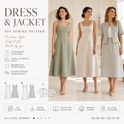 Women's Dress & Collarless Jacket PDF Sewing Pattern