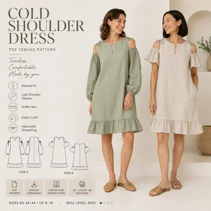 Women's Cold Shoulder Dress Sewing Pattern PDF
