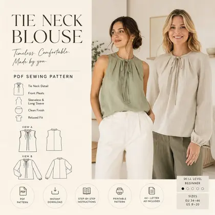 Women's Blouse Sewing Pattern | Sleeveless & Long Sleeve PDF
