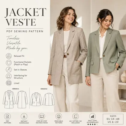Women's Tailored Blazer Sewing Pattern PDF