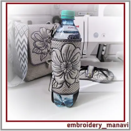 ITH Water Bottle Holder embroidery design by Embroidery Manavi 05 Geometry of Nature Magnolia quilted floral bottle sleeve 1 hooping PDF and video guide Download