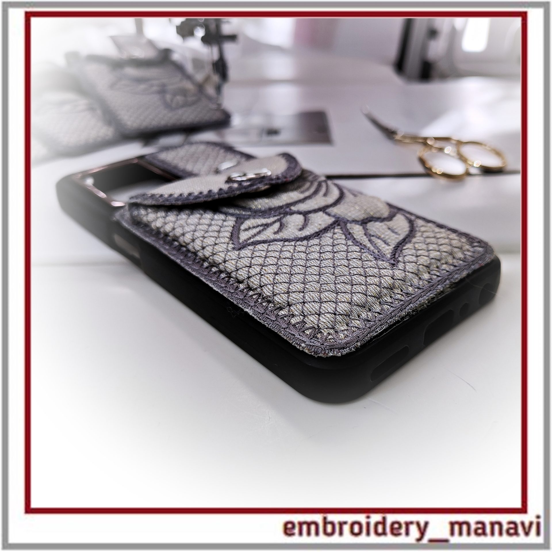 ITH Phone Case Wallet Card Holder Embroidery Design Magnolia 5 ITH Phone Case Wallet Card Holder Embroidery Design Magnolia - Image 5