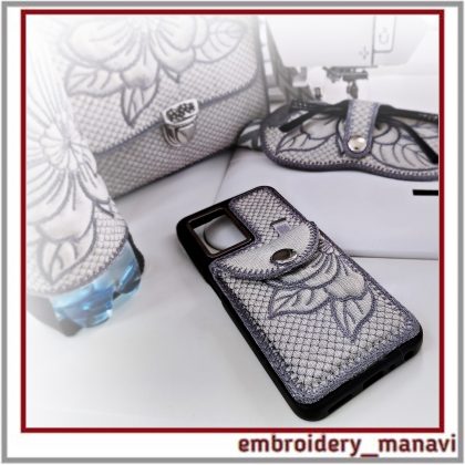 ITH Phone Case Card Holder machine embroidery design by Embroidery Manavi 05 Geometry of Nature Magnolia phone wallet 2 card pockets 2 hoopings Video guide