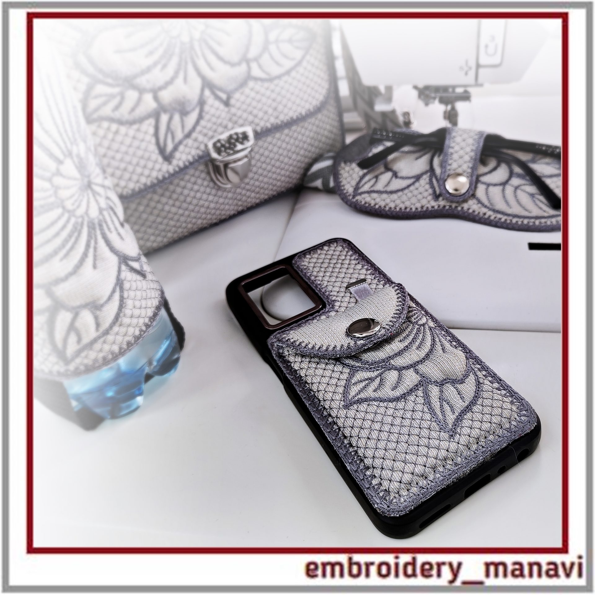 ITH Phone Case Wallet Card Holder Embroidery Design Magnolia 1 ITH Phone Case Card Holder machine embroidery design by Embroidery Manavi 05 Geometry of Nature Magnolia phone wallet 2 card pockets 2 hoopings Video guide