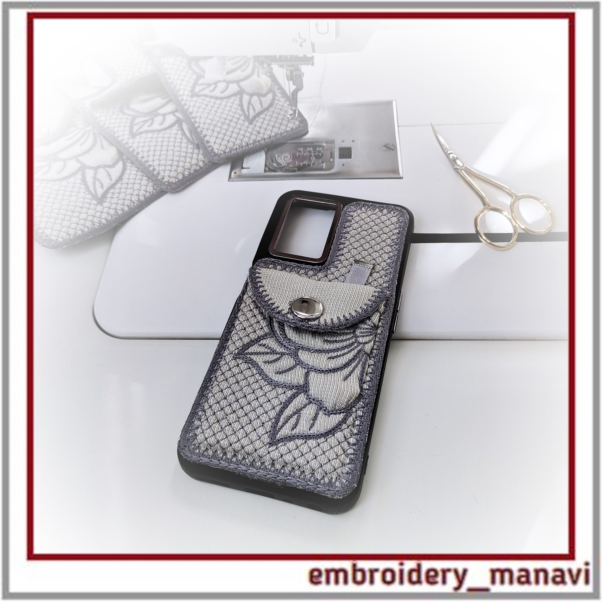 ITH Phone Case Wallet Card Holder Embroidery Design Magnolia 4 ITH Phone Case Wallet Card Holder Embroidery Design Magnolia - Image 4