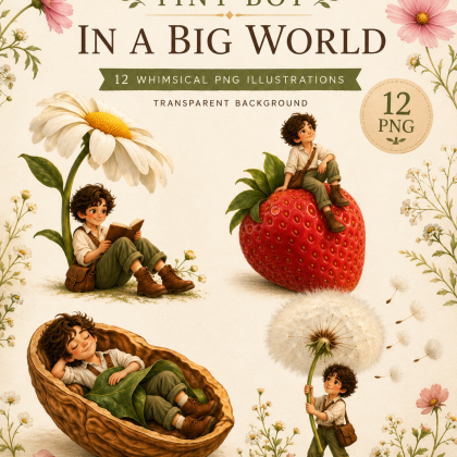 Tiny Boy in a Big World PNG Clipart Bundle | 12 Whimsical PNG