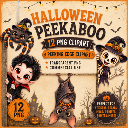 Halloween Peeking Characters PNG | 12 Peeking Edge Clipart