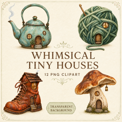 Whimsical Tiny Houses PNG | 12 Fantasy House Clipart