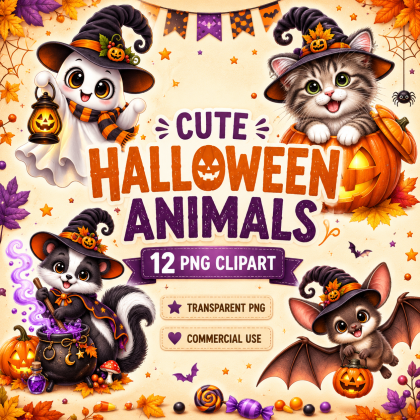 Cute Halloween Animals PNG | 12 Halloween Clipart