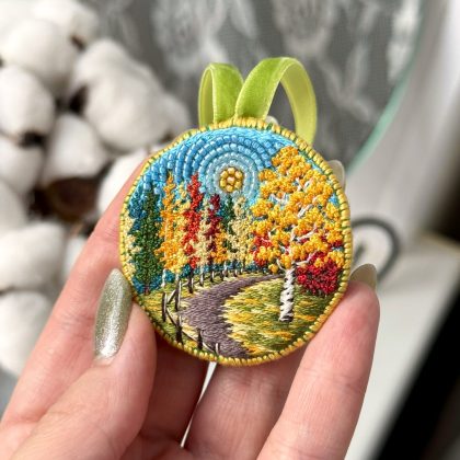 Crisp Autumn Day, hand embroidered ornament