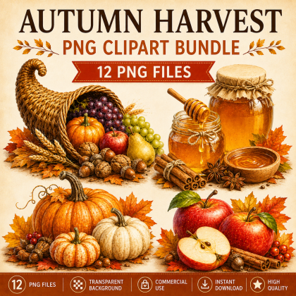 Autumn Harvest PNG Clipart Bundle | 12 Fall Thanksgiving PNG
