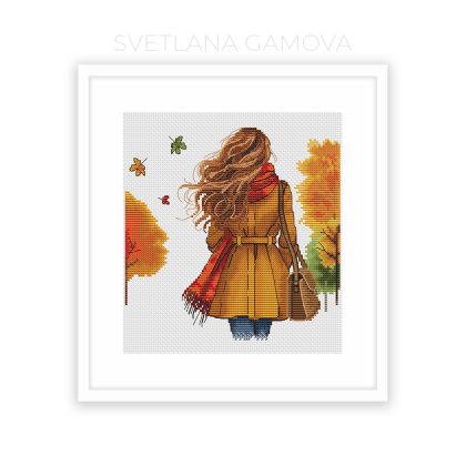 Golden Autumn Walk Cross Stitch Pattern