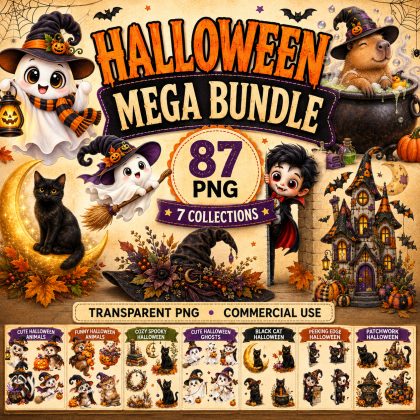 Halloween PNG Mega Bundle | 87 Cute Spooky Clipart