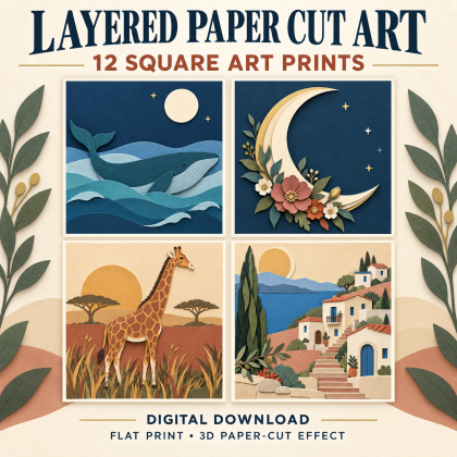 Layered Paper Cut Art | 12 Square Digital Prints