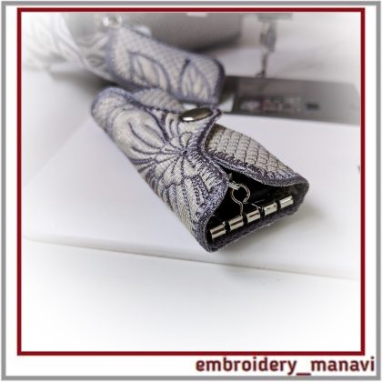 ITH Key Holder Case machine embroidery design by Embroidery Manavi 05 Geometry of Nature Magnolia series 1 hooping quilted key wallet PDF guide Download