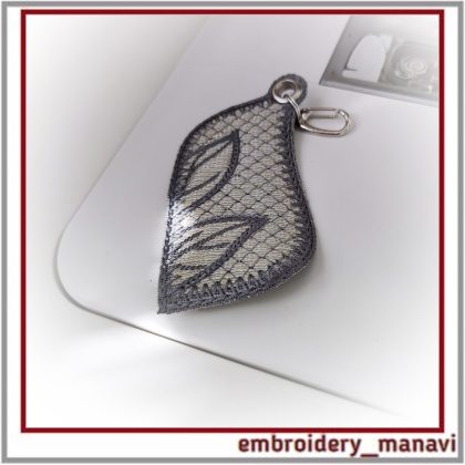 ITH Key Fob Keychain Bag Charm machine embroidery design by Embroidery Manavi 05 Geometry of Nature Magnolia series 1 hooping leaf charm PDF guide Download