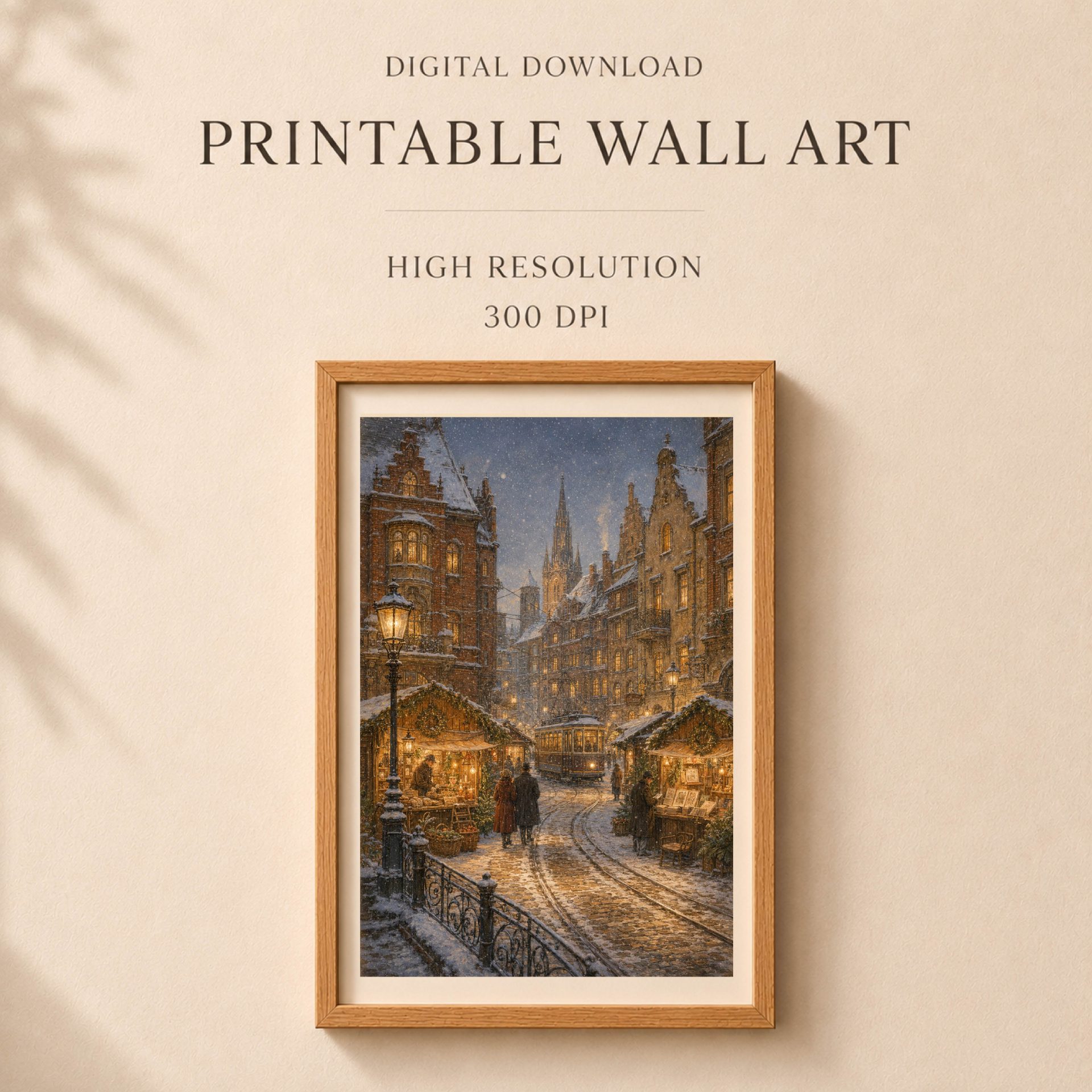 Königsberg Wall Art Printable Christmas Old Town Poster 7 Digital download information card for the Königsberg printable wall art showing framed winter city artwork and high resolution three hundred DPI text.