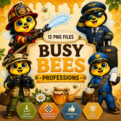 Busy Bees Professions Vol. 3 | 12 PNG Clipart