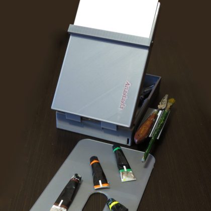 Table easel with paint box and tripod mount. 3D model .stl