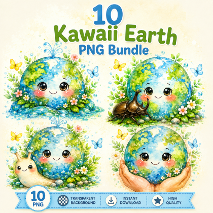 Kawaii Earth PNG Clipart | 10 Cute Planet Illustrations