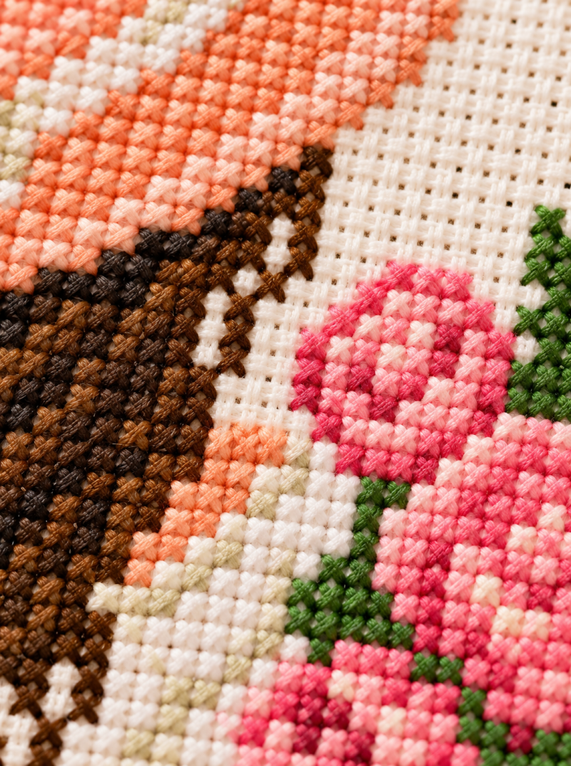 Girl with Pink Roses Cross Stitch Pattern PDF | Floral Art