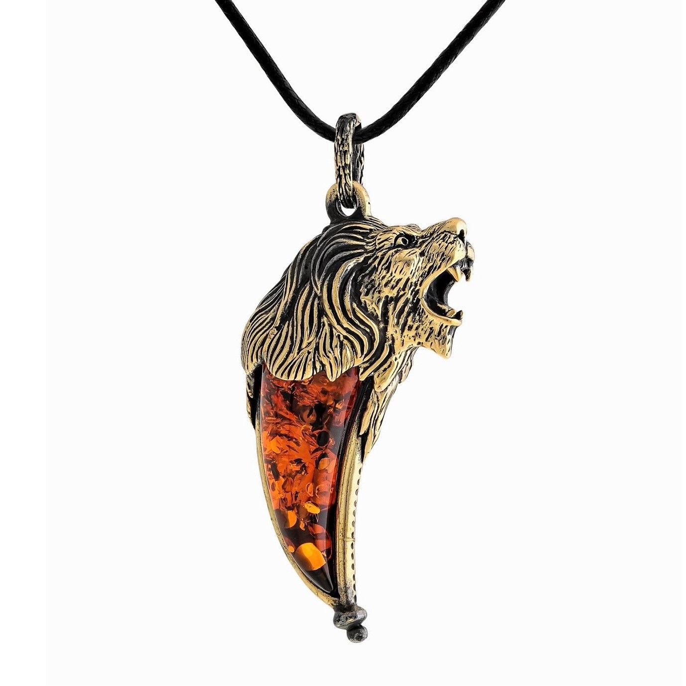 leo head fang lion jewelry gold brass stainless steel amber pendant big pendant for men