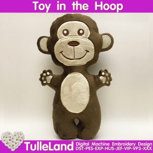 Monkey Stuffed Toy In The Hoop ITH Pattern plush Toy digital design for Machine Embroidery