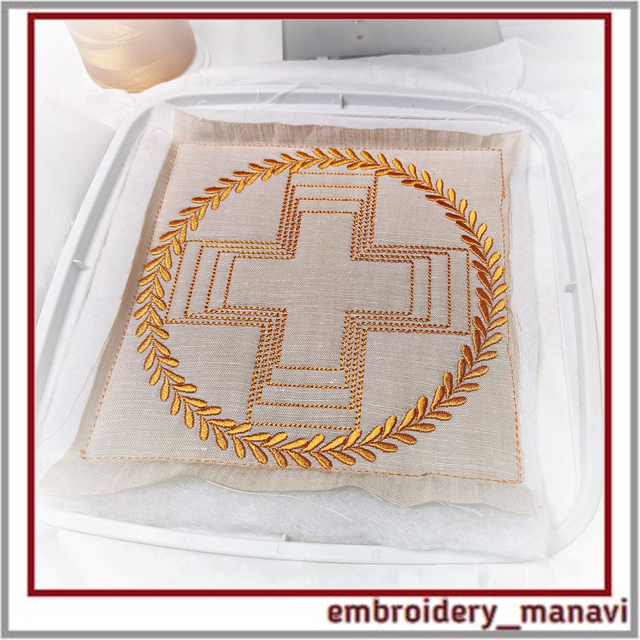 Quilt block 19. Cross in a wreath. Embroidery design. 4 Quilt block 19. Cross in a wreath. Embroidery design. - Image 4