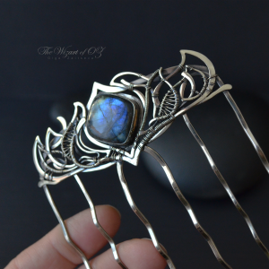 Fantasy hair comb with blue labradorite Great gift for long hair