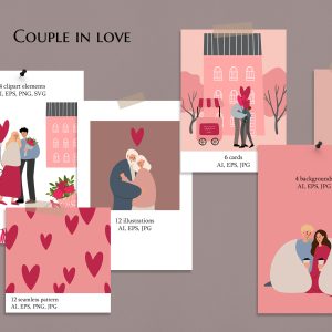 couple love clipart, valentines day illustration