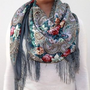 1437-1 Original Pavlovo Posad Russian Shawl 100% Wool scarf