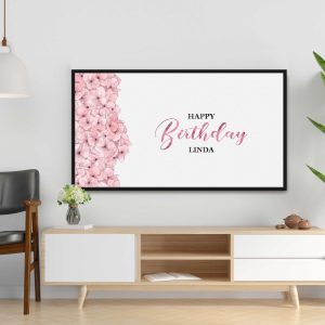 Samsung Frame TV Art Happy Birthday Pink Flowers