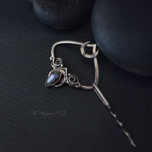 Hair slide with stick Crescent labradorite Fine gift for girls