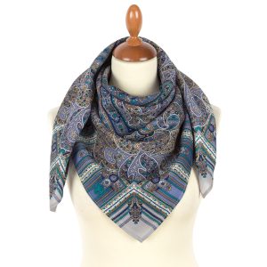 789-3 Original Pavlovo Posad Russian Shawl 100% Wool scarf 89×89 cm