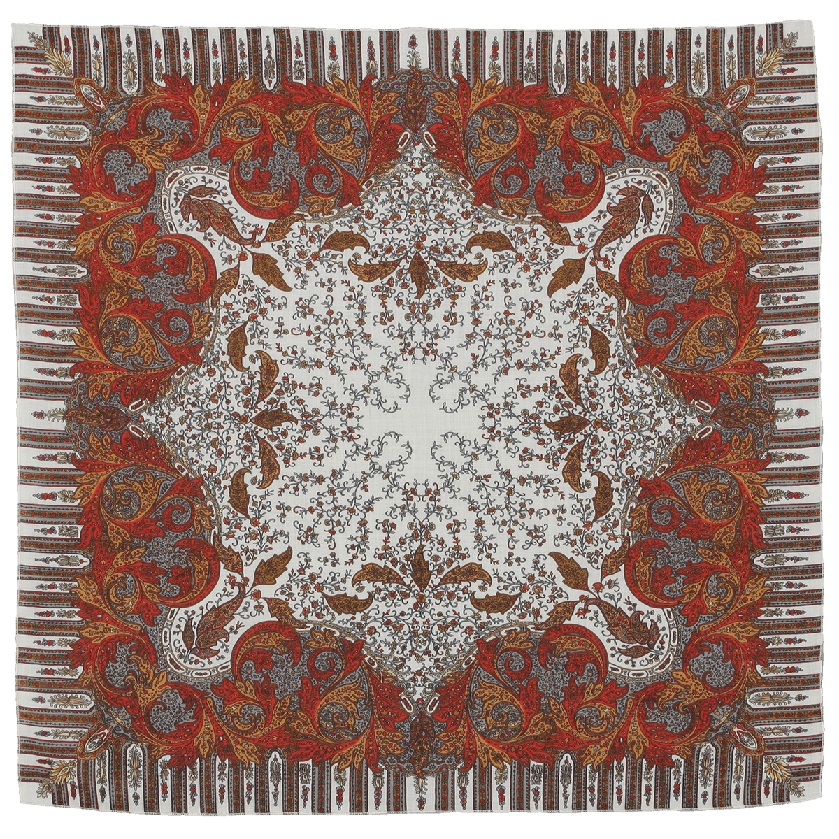 586-0 Original Pavlovo Posad Russian Shawl 100% Wool scarf 89×89 cm