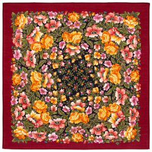 2002-5 Original Pavlovo Posad Russian Shawl 100% Wool scarf 89×89 cm
