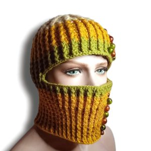 Wool balaclava with large beads. Hand knit winter hat.