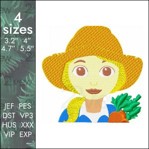 Farmer emoji Embroidery Design, rancher carrot girl woman