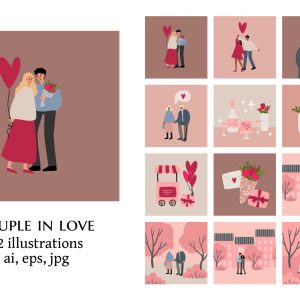 valentines day card, black couple love illustration