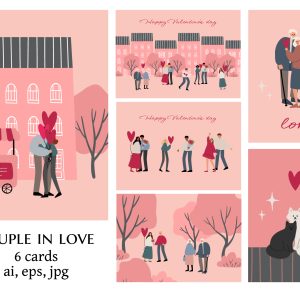 black couple love illustration, valentines day card