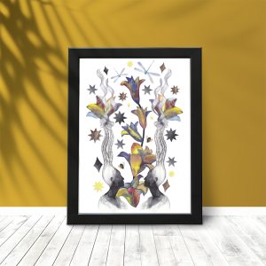 yellow walls and white floors in the interior watercolor painting poster for interior decoration yellow lilies