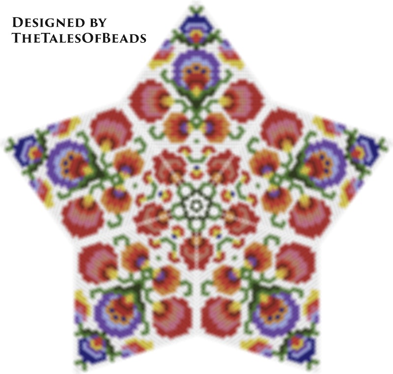 Peyote Star Pattern Summer Meadow - Folk Beaded Christmas Star Ornaments 2 warped square star pattern
