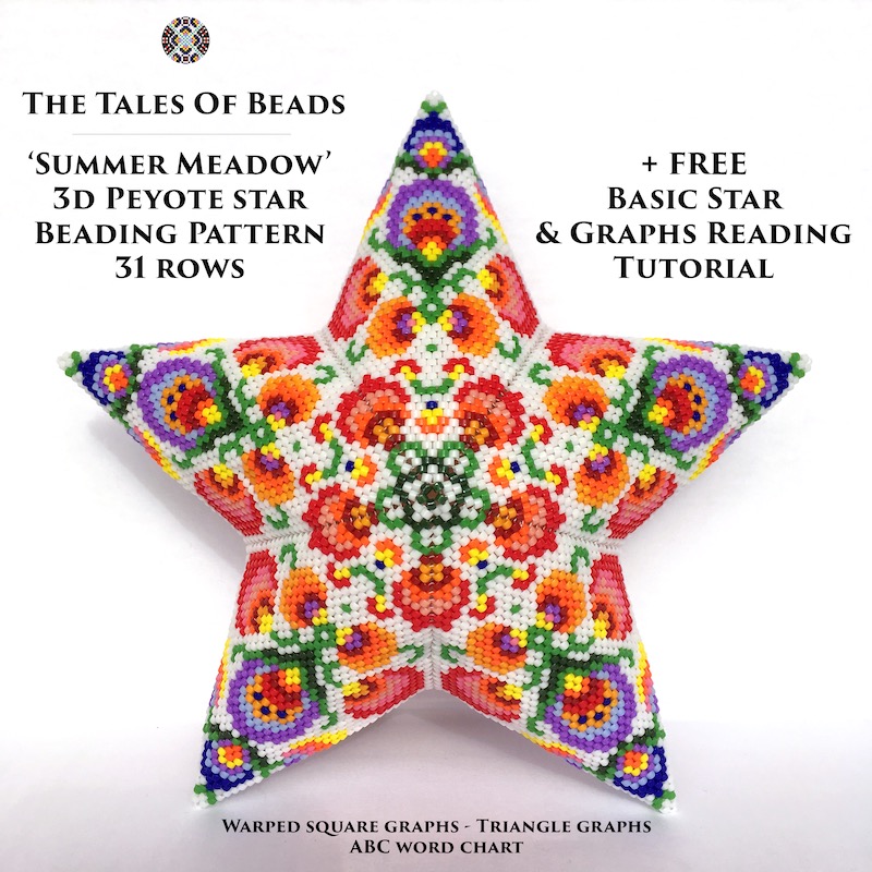 Peyote Star Pattern Summer Meadow - Folk Beaded Christmas Star Ornaments 1 peyote star pattern summer meadow