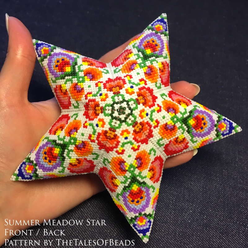 Peyote Star Pattern Summer Meadow - Folk Beaded Christmas Star Ornaments 3 pattern for 3d star peyote