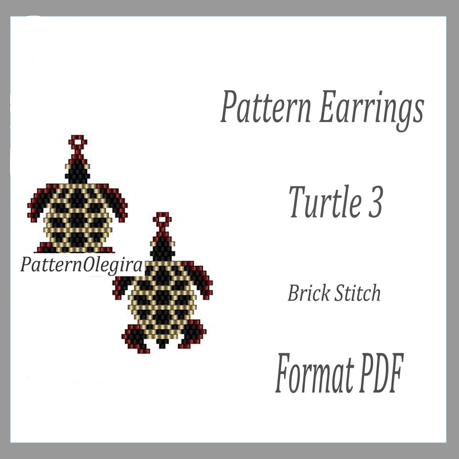 TURTLE 3 Earrings bead pattern PDF Bead earrings pattern brick stitch 1 TURTLE 3 Earrings bead pattern PDF file Bead turtle pattern Bead turtle earrings Olegirabeadpatterns