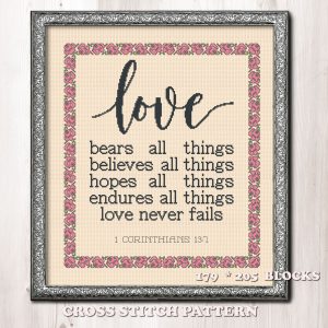 Love bears all things cross stitch pattern