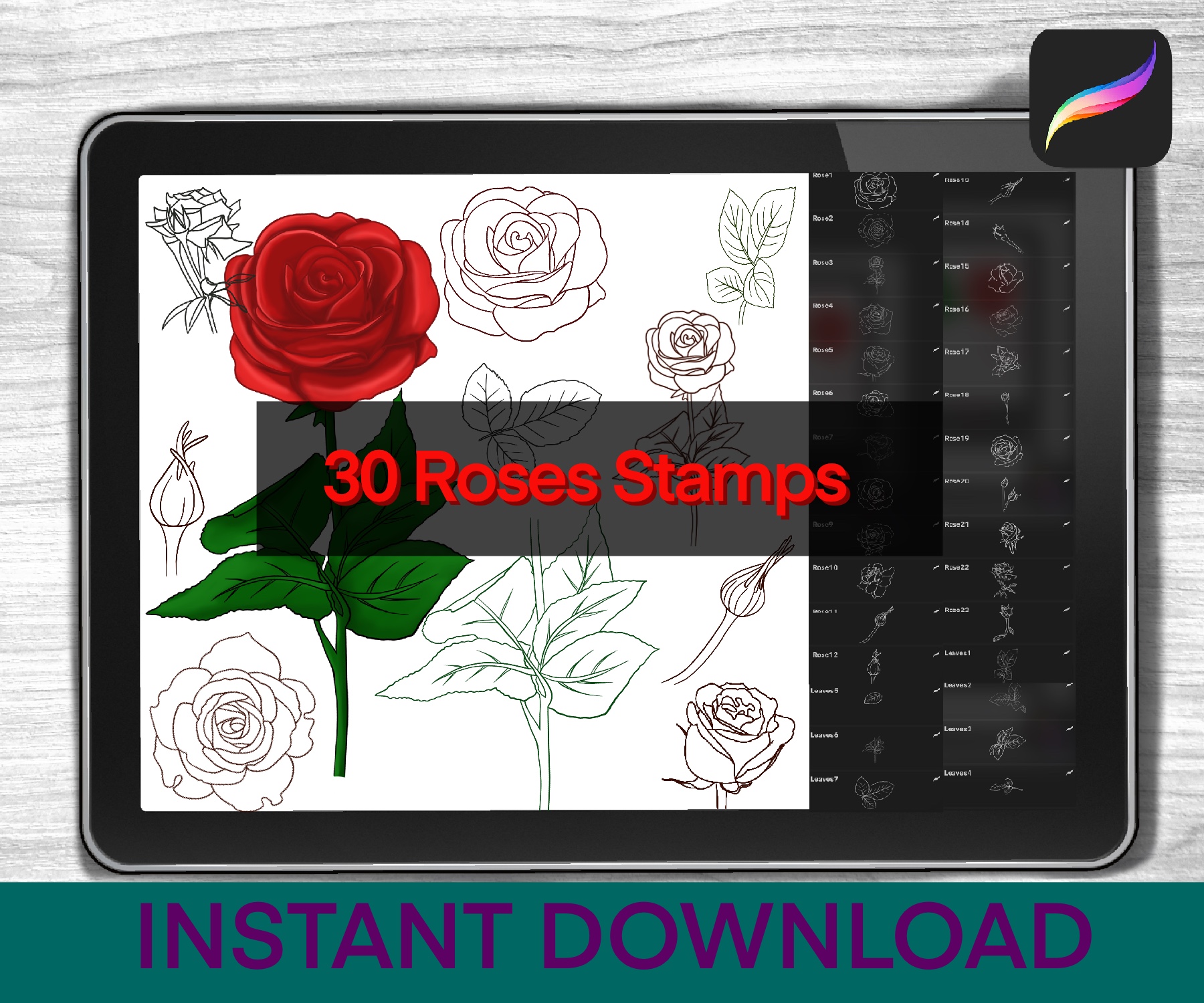 Roses Brushes Procreate Stamps Procreate Brushes Digital Tools iPad Realistic Rose Procreate Stamp