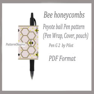 BEE HONEYCOMBS Pen wraps bead pattern PDF file Bead peyote pattern Bead cover pen Olegirabeadpatterns