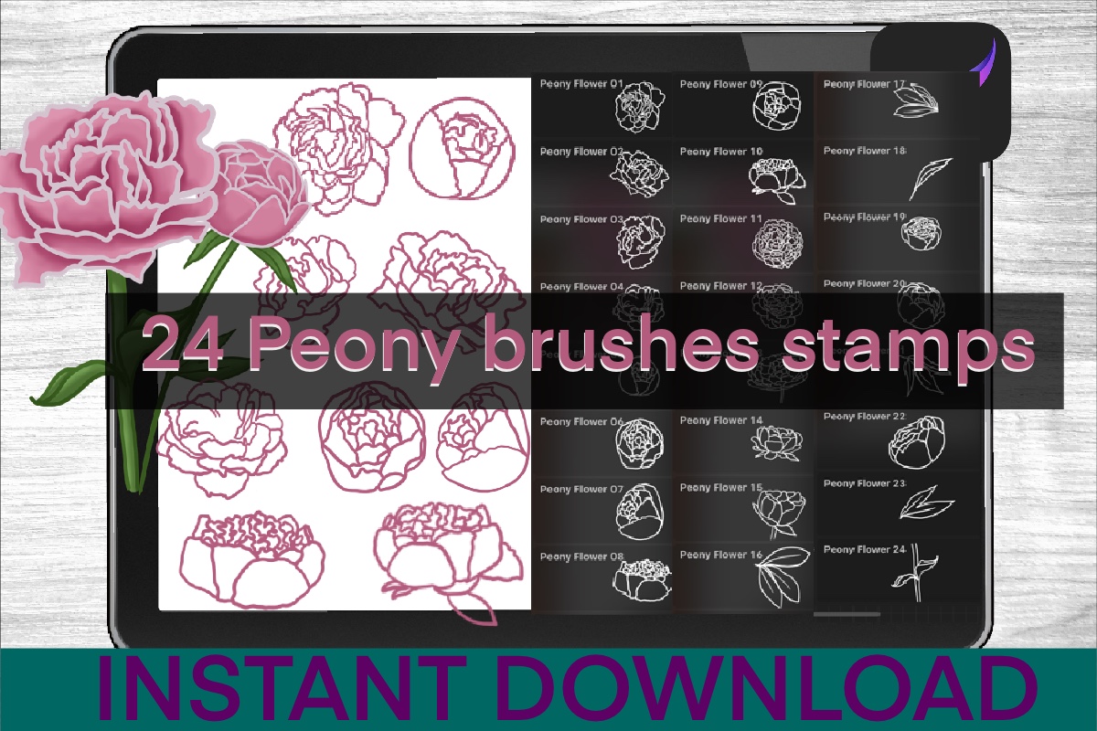 Peony Brushes Procreate Stamps