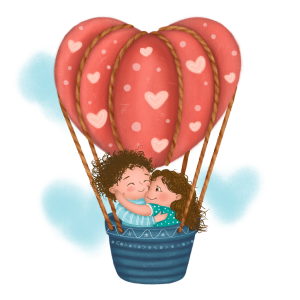 The lovers fly in a hot air balloon